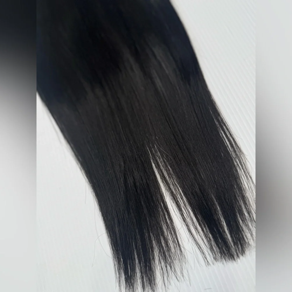 Human Hair Blend Straight 2 Bundles – 18” Jet Black Extensions, 200g